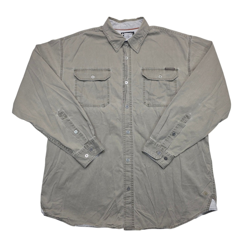 Columbia Sportswear Mens XL Long Sleeve Button Down Shirt Khaki Green Utility